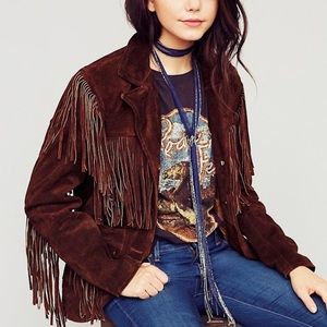 Free People Western Fringe Suede Jacket